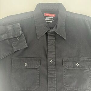 Craftsman Mens XL Black Long Sleeve Button Down Work Shirt Utility Twill